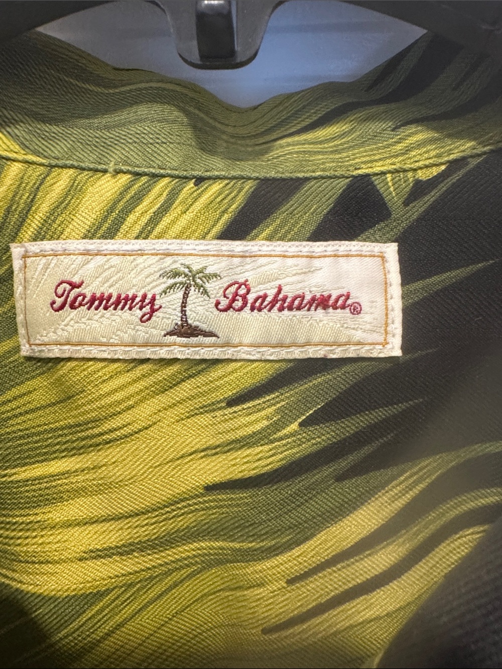 Tommy Bahama Black Hawaiian Shirt with Green Palms and Yellow & Teal Flowers - Picture 2 of 6